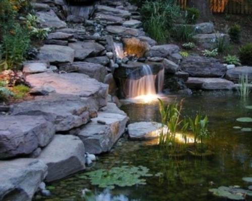 garden pond pond waterfall water lighting