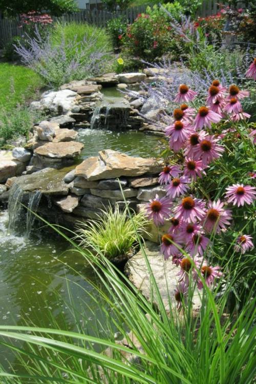 garden pond flower water waterfall stream