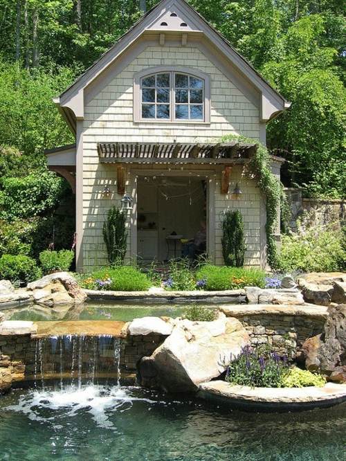 garden pond small house lake tale