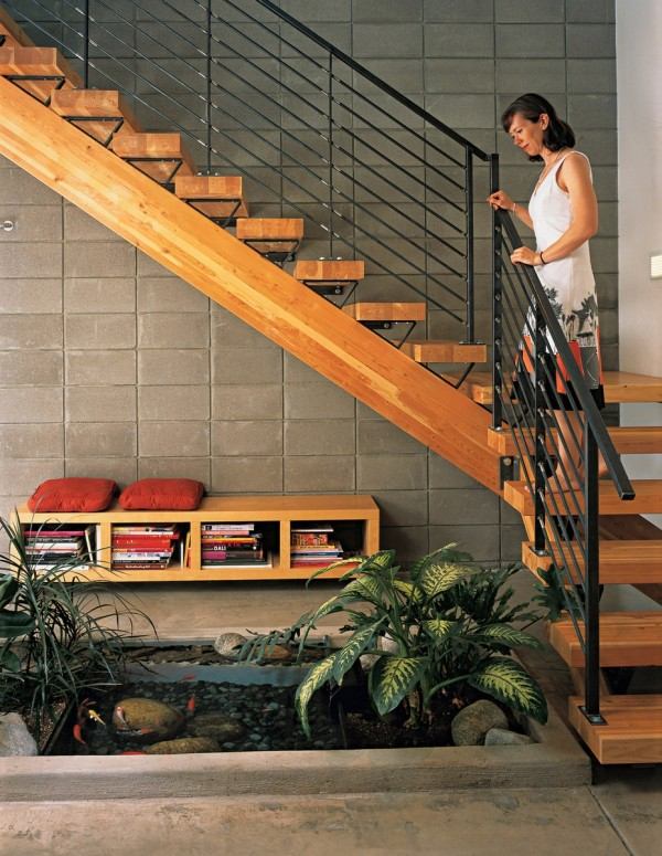 indoor pool under stairs fish