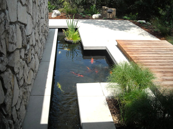 geometric garden pond stone wood