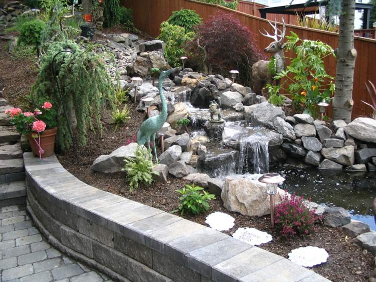 garden pond stones cascade