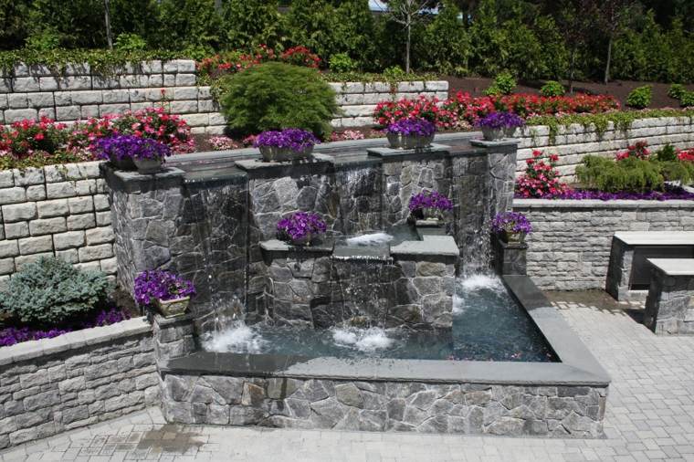 basin deco idea waterfall stone deco flowers