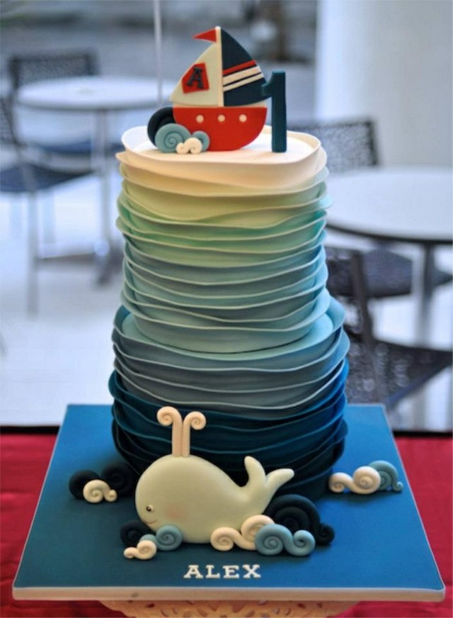 beautiful cake theme marine whale boat