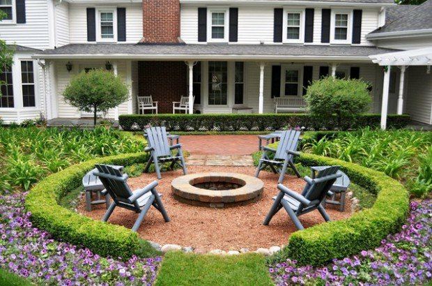 beautiful circular garden with a brazier