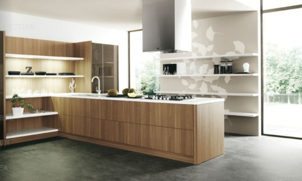 beautiful kitchen with an island coated wood