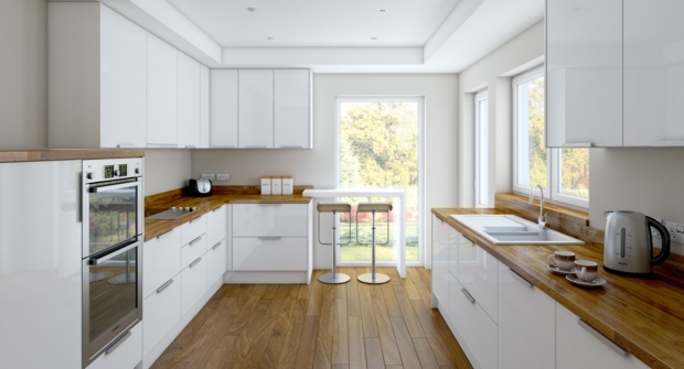 beautiful white kitchen with wood accents