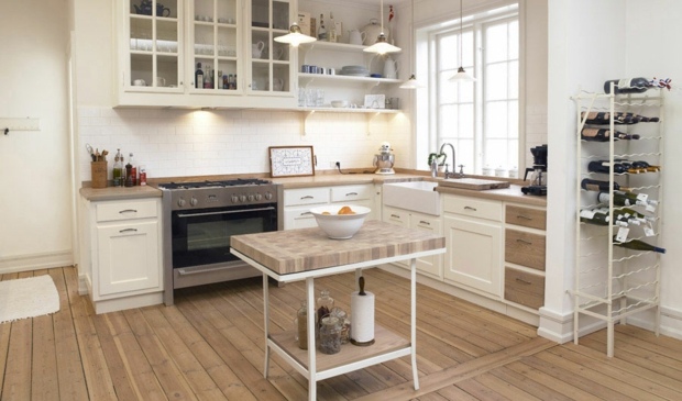 beautiful white kitchen dotted wood accents