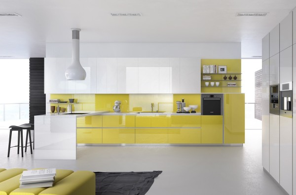 beautiful contemporary kitchen shiny yellow cupboards