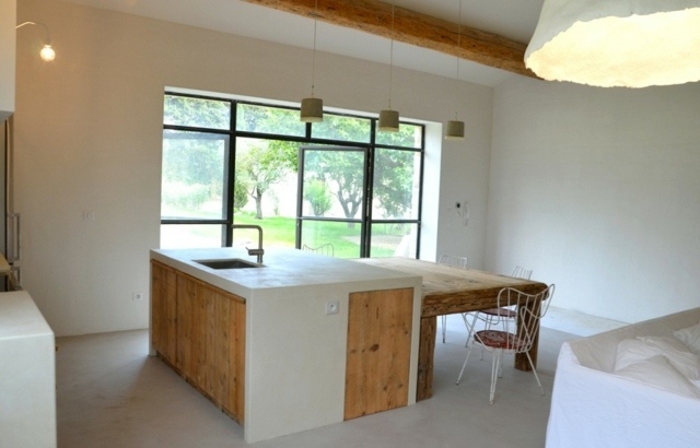 kitchen minimalist style central island white wood