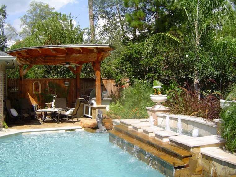 decoration pool small wooden garden lounges