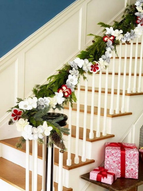 beautiful garland deco staircase