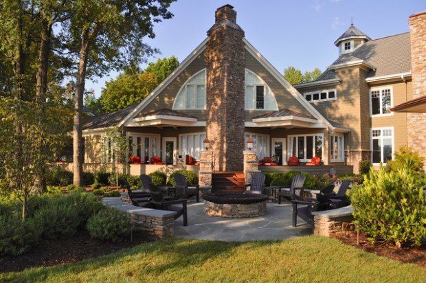 beautiful rustic house with brazier stone garden