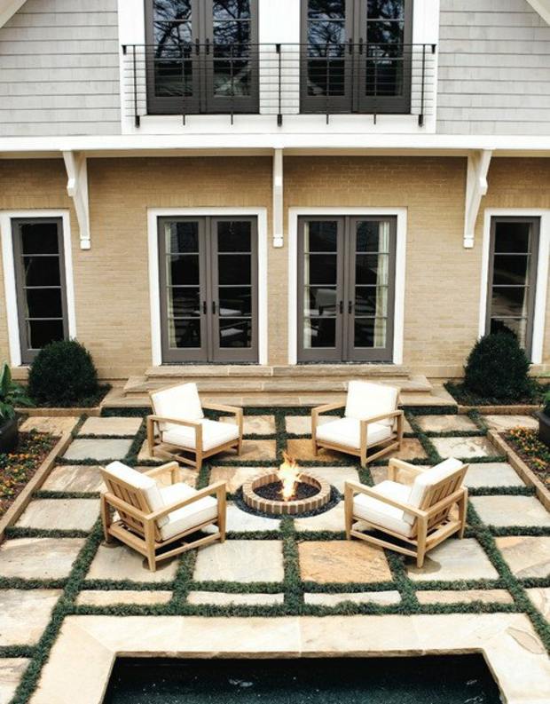 beautiful terrace with greenery and brazier slots