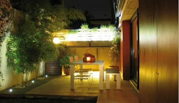 beautiful terrace with several light sources