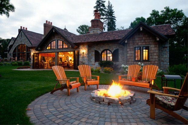 beautiful stone terrace around the fire