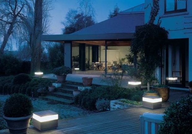 beautiful terrace marked by illuminated cubes