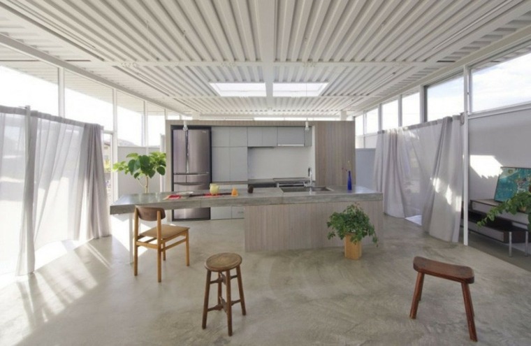 waxed concrete work plan kitchen modern central island