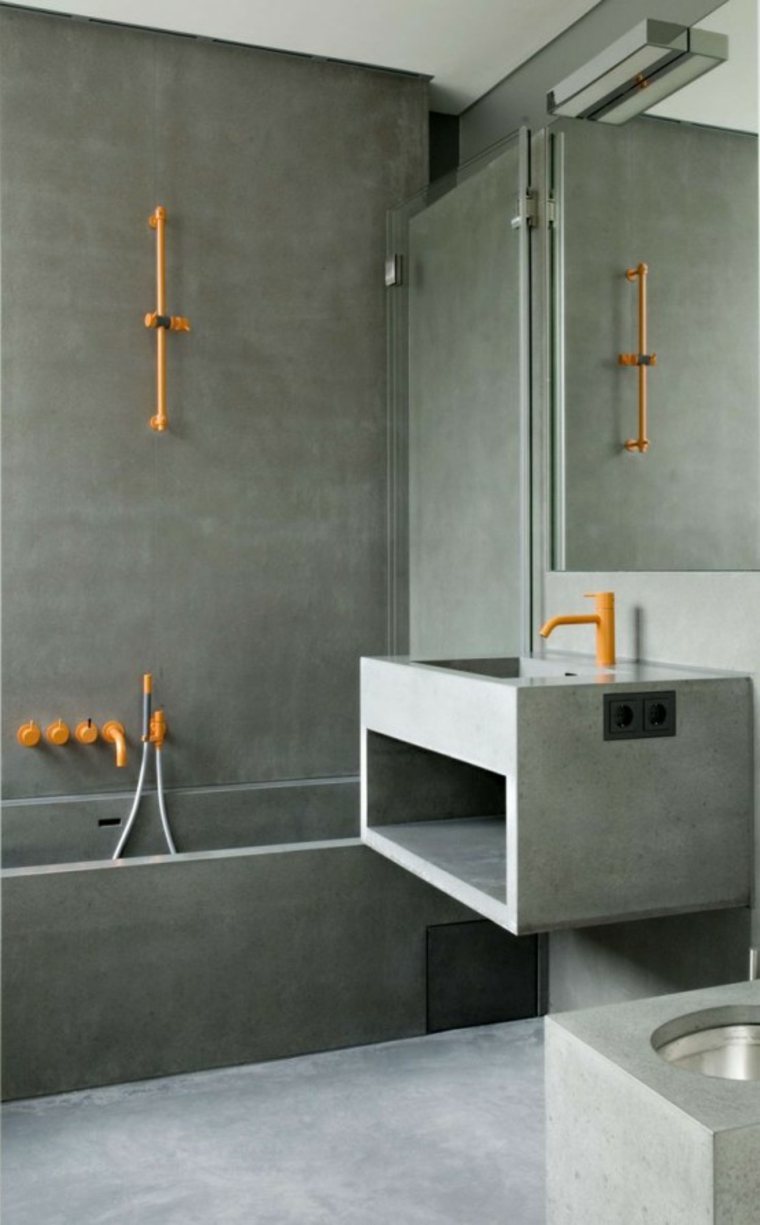 Concrete bathroom waxed design bathtub concrete idea sink modern