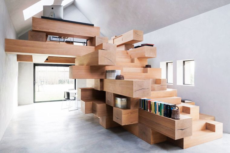 library staircase wood furniture deco office space mezzanine apartment