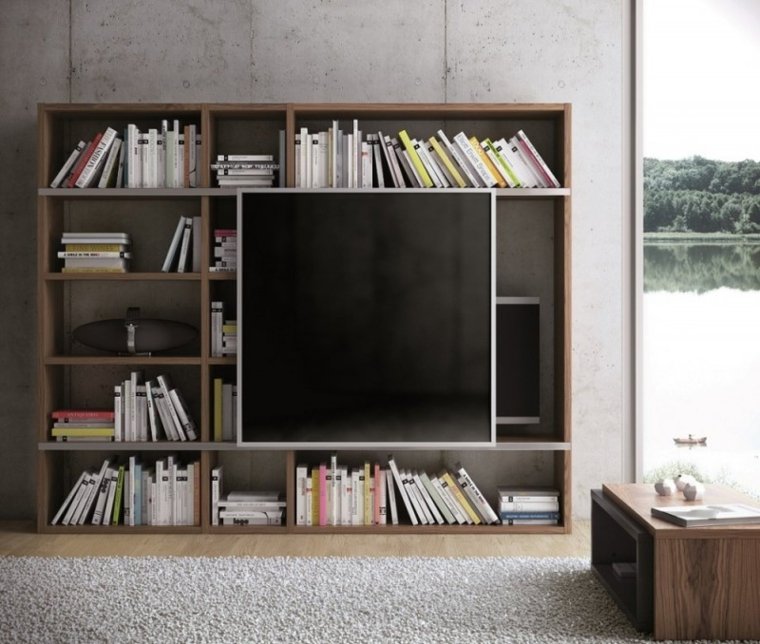 tv-skap bokhylle tre design møbler stue moderne TV-ide hyller