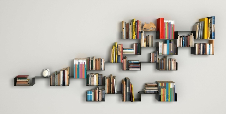 modern living room wall library