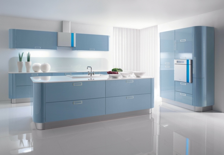 central island kitchen light blue kitchen hood white modern