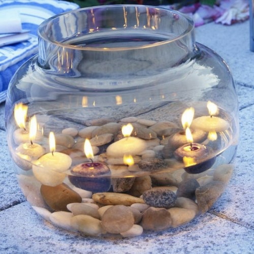 jar style acquarium floating candles pebbles