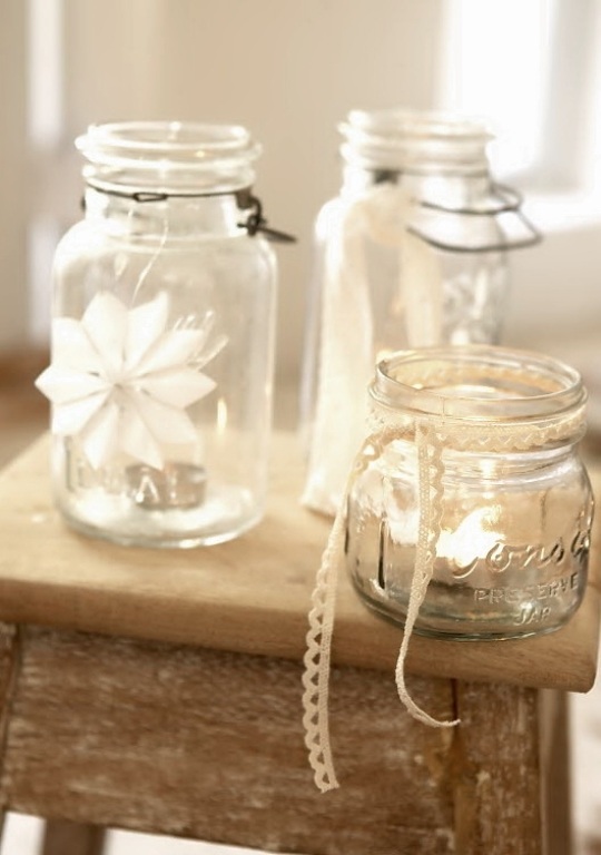 Christmas decoration vintage white elements jars DIY