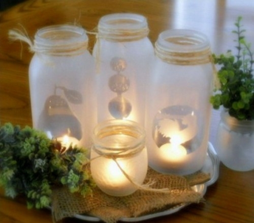 jars frosted glass deco table