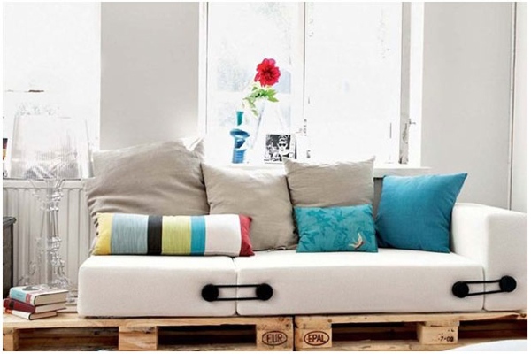 wood cushions white canape