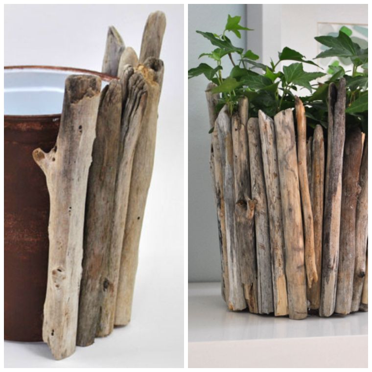 wood floats decoration idea creation cache flower pot