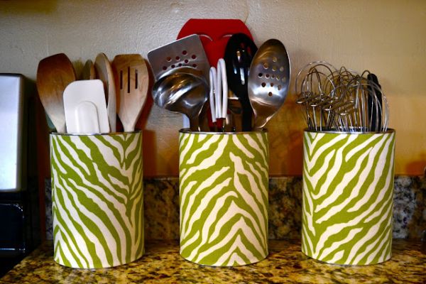 box decorated fabric kitchen utensils