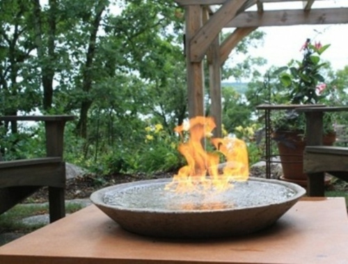 bowl bowl bowl cut firewood table metal plate wood pergola