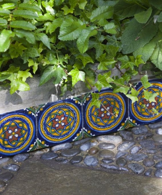 Multicolored tile garden border