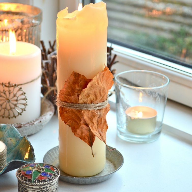 candle deco leaves