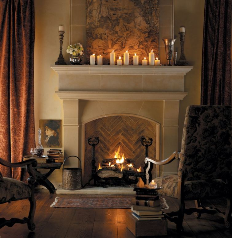 candle deco living room fireplace