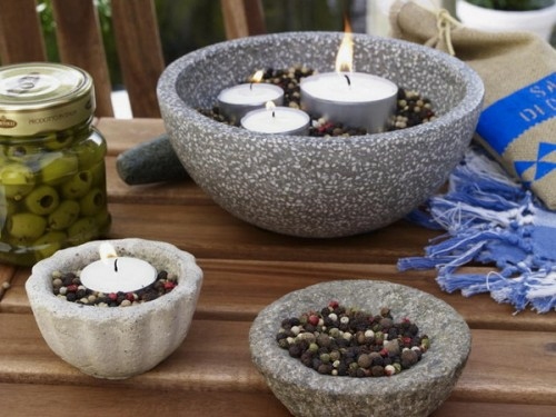 candles bowls stone grains pepper