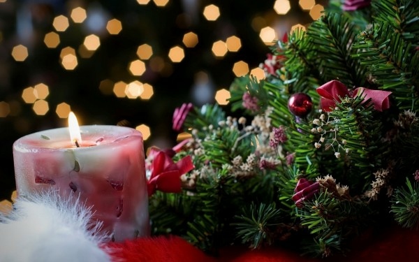 Christmas candles under fir