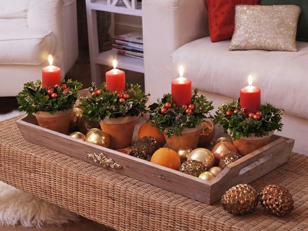 Christmas candles branches mistletoe