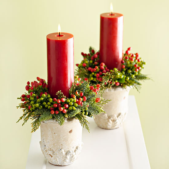 christmas red candles green deco