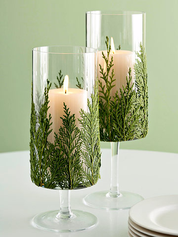 candles glass evergreen table art