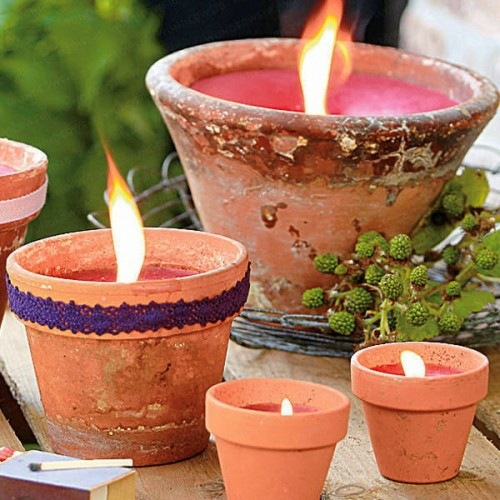 candles old recycled flower pots