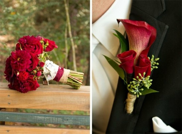 red buttonhole maraige bouquet