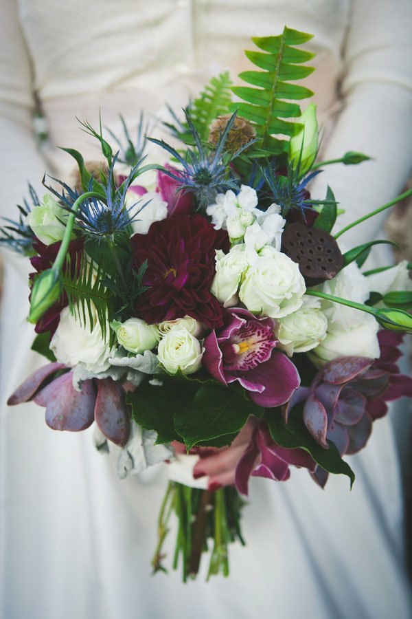 bridal bouquet different flowers orchid violet