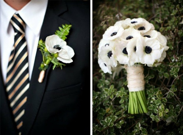 wedding bouquet buttonhole black white