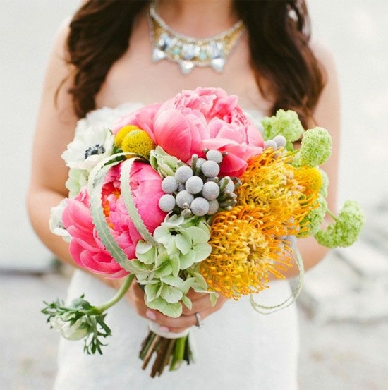 interesting wedding bouquet multicolored