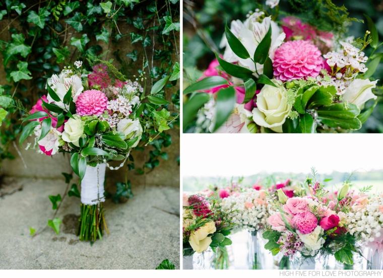 ide tema bryllup deco blomster buket bride pink hvid ide