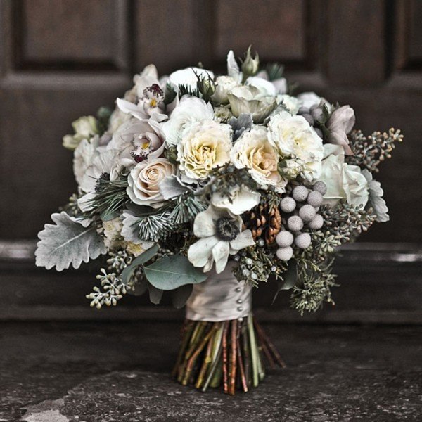 round bouquet wedding silver color