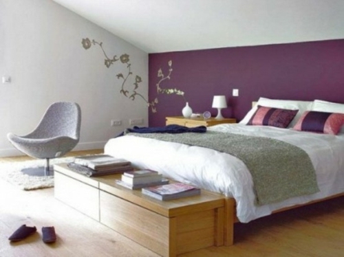 end bed floor wood wall purple bedroom